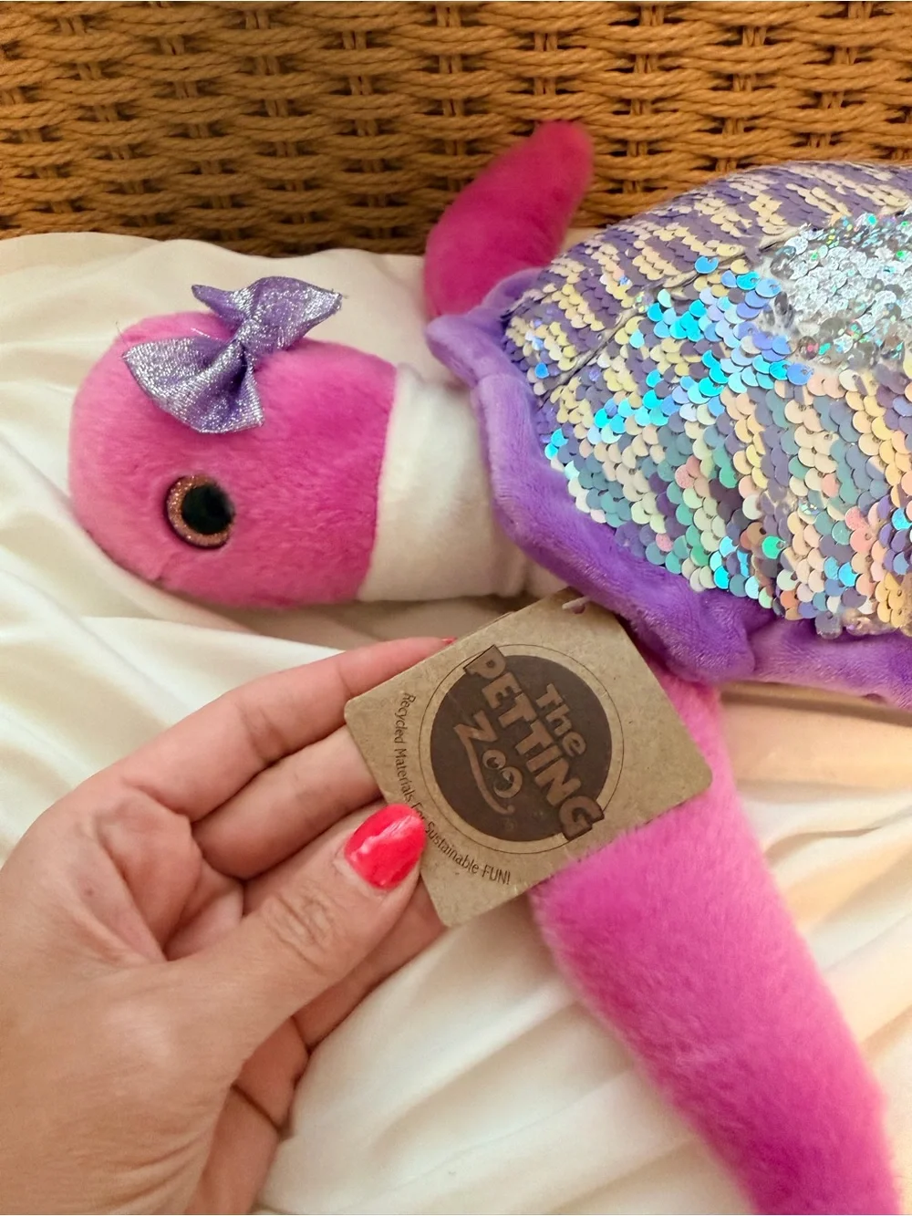 Plush Pink & Purple Sequin Turtle Stuffed Animal Toy
